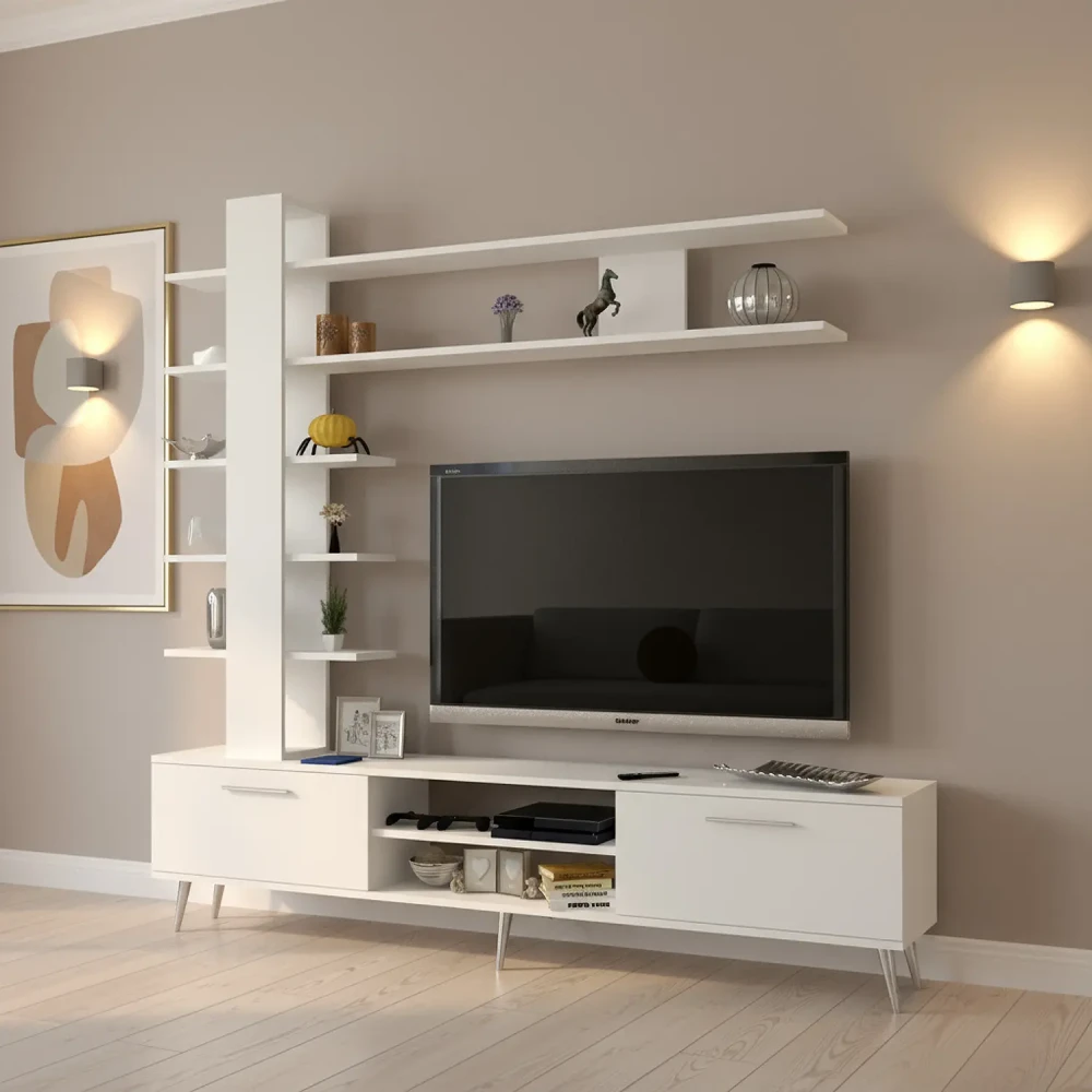مكتبة تلفزيون مودرن لون أبيض 45