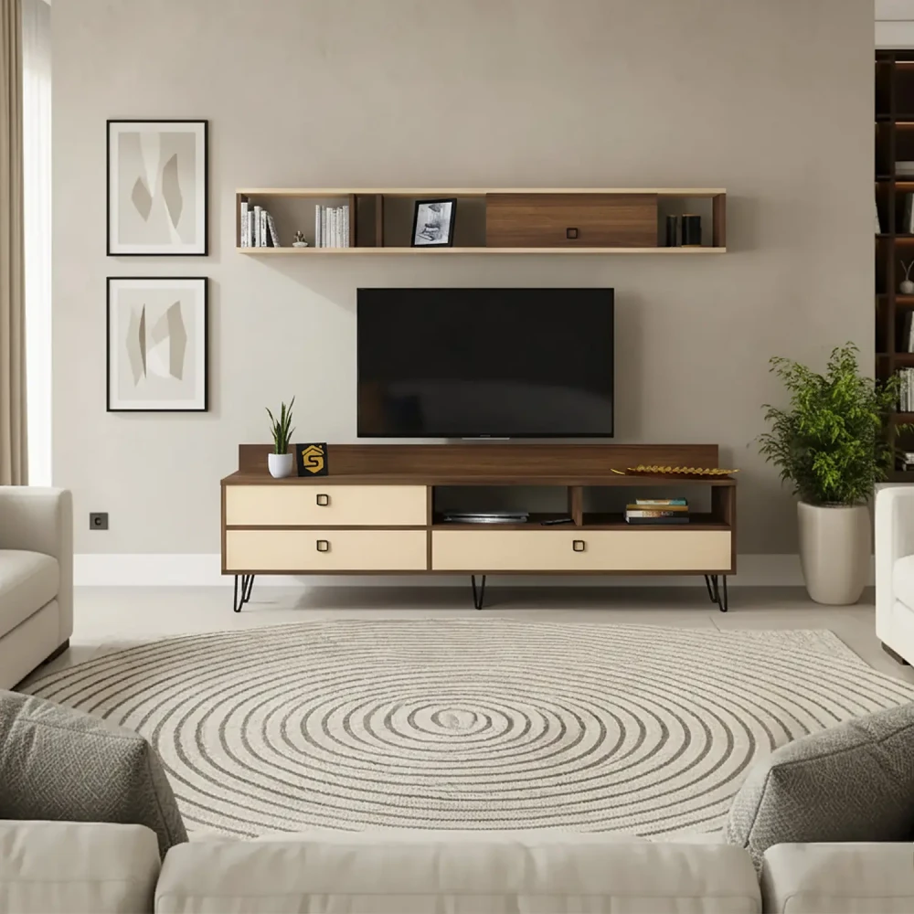 طاولة تلفزيون لون بيج مع بني 86
