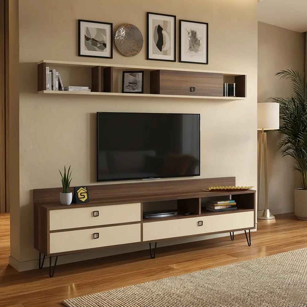 طاولة تلفزيون لون بيج مع بني 86