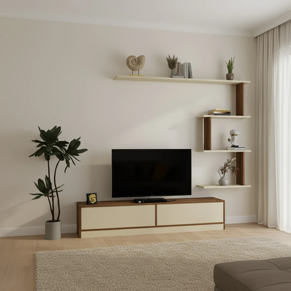 طاولة تلفاز لون بيج مع بني 98