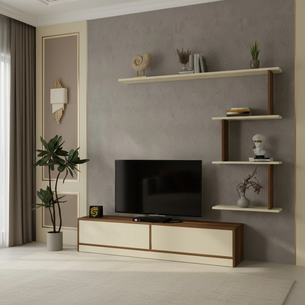 طاولة تلفاز لون بيج مع بني 98