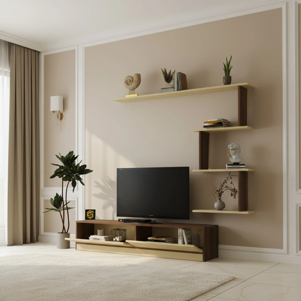 طاولة تلفاز لون بيج مع بني 98