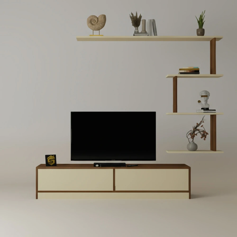 طاولة تلفاز لون بيج مع بني 98