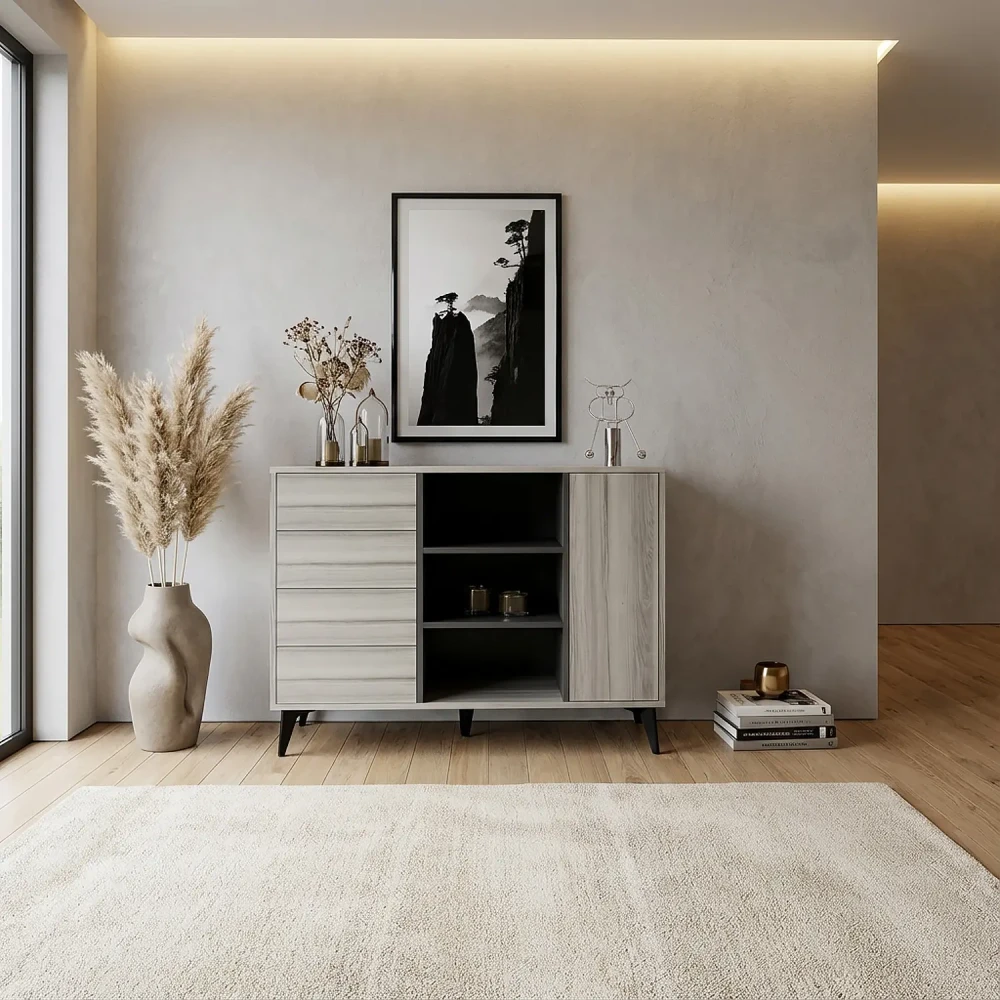 كونسول مدخل رمادي درجتين 120 سم بأرفف و4 أدراج