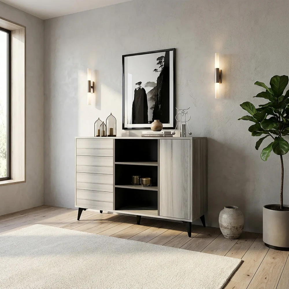 كونسول مدخل رمادي درجتين 120 سم بأرفف و4 أدراج