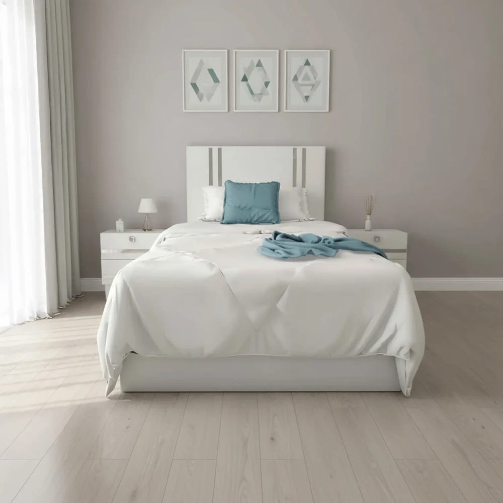 سرير نوم خشب فردي لون أبيض 0094