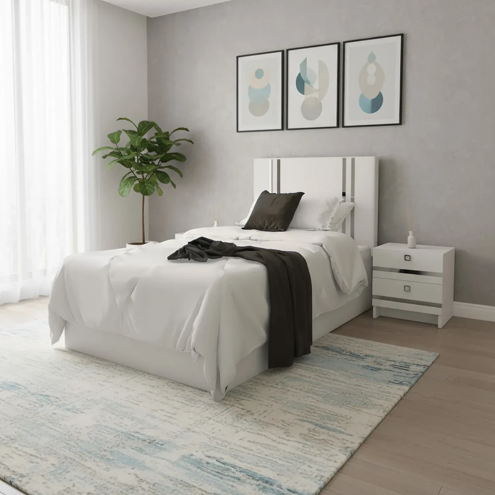 سرير نوم خشب فردي لون أبيض 0094