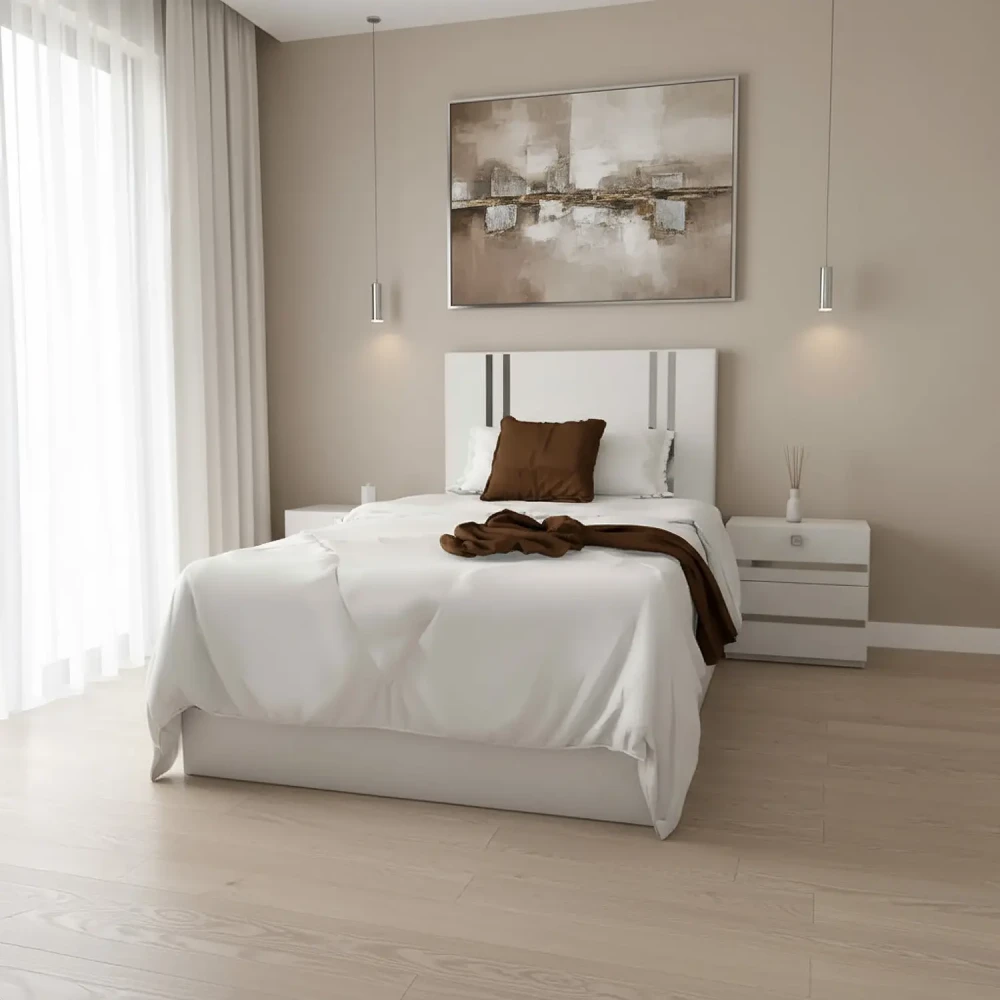 سرير نوم خشب فردي لون أبيض 0094