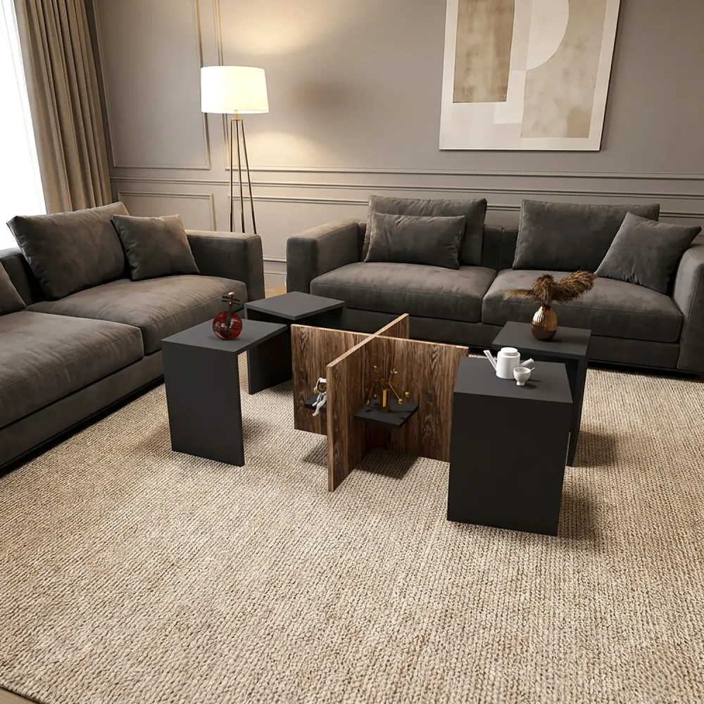 4 طاولات وسط لون رمادي مع بني 0250