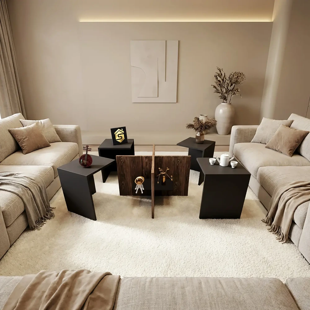 4 طاولات وسط لون رمادي مع بني 0250