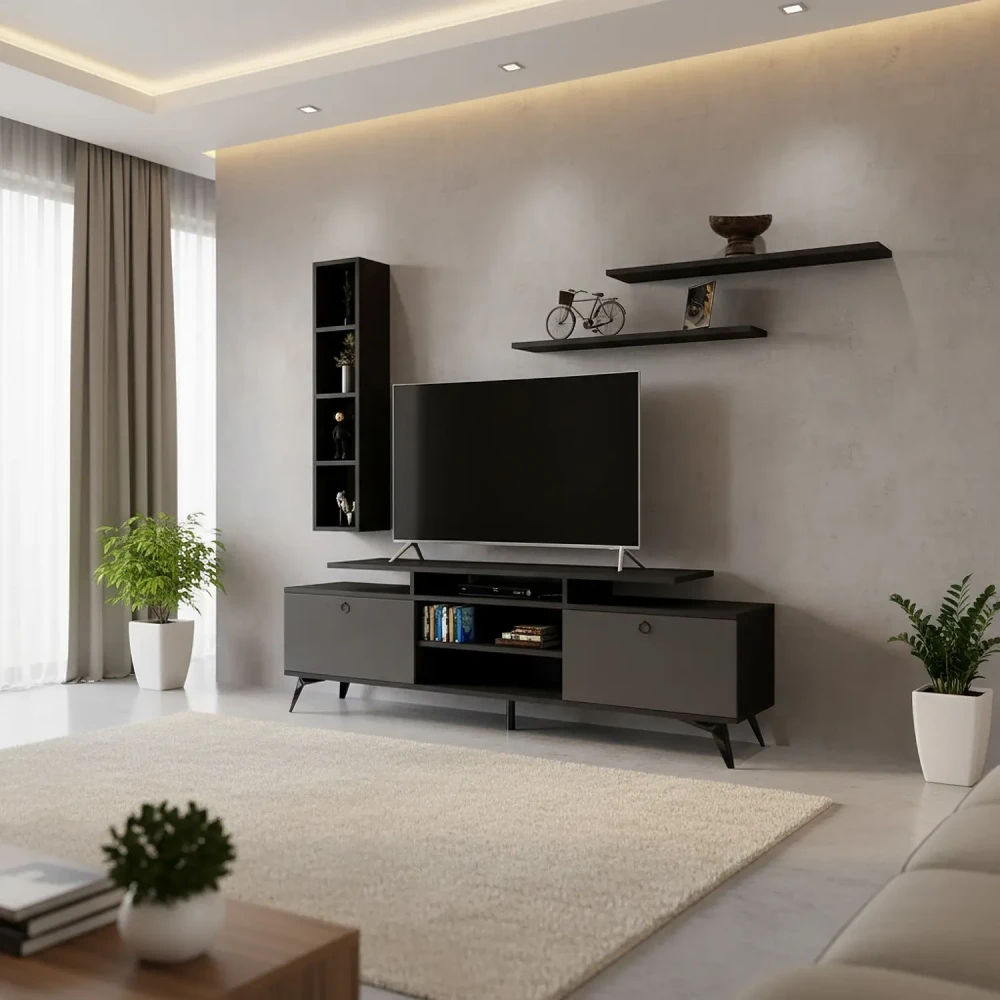 طاولة تلفاز عصرية لون أسود مع رمادي 125