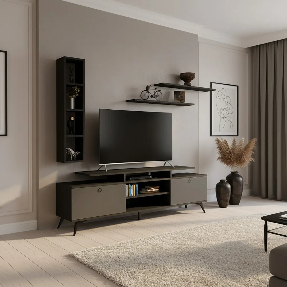 طاولة تلفاز عصرية لون أسود مع رمادي 125