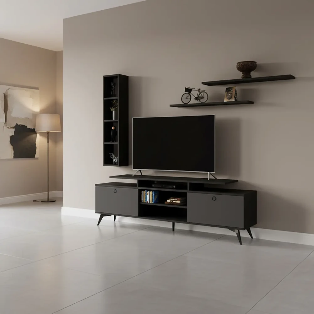 طاولة تلفاز عصرية لون أسود مع رمادي 125