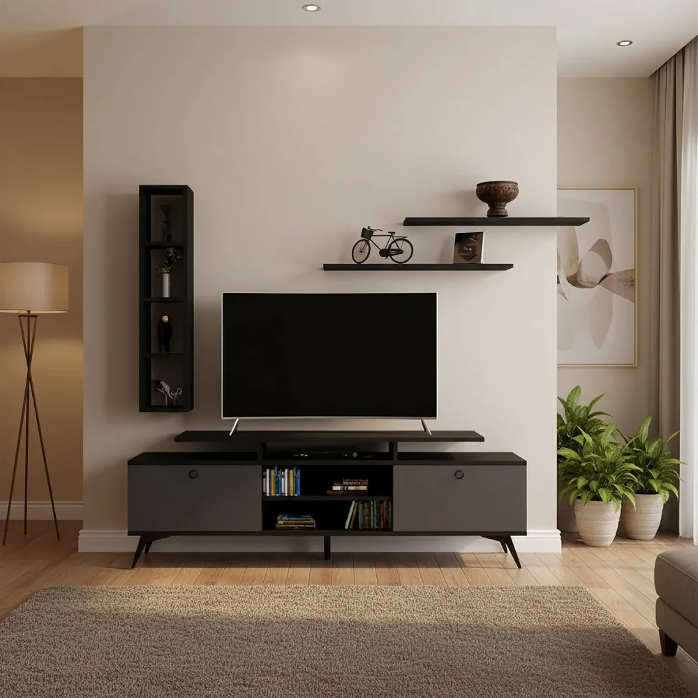 طاولة تلفاز عصرية لون أسود مع رمادي 125