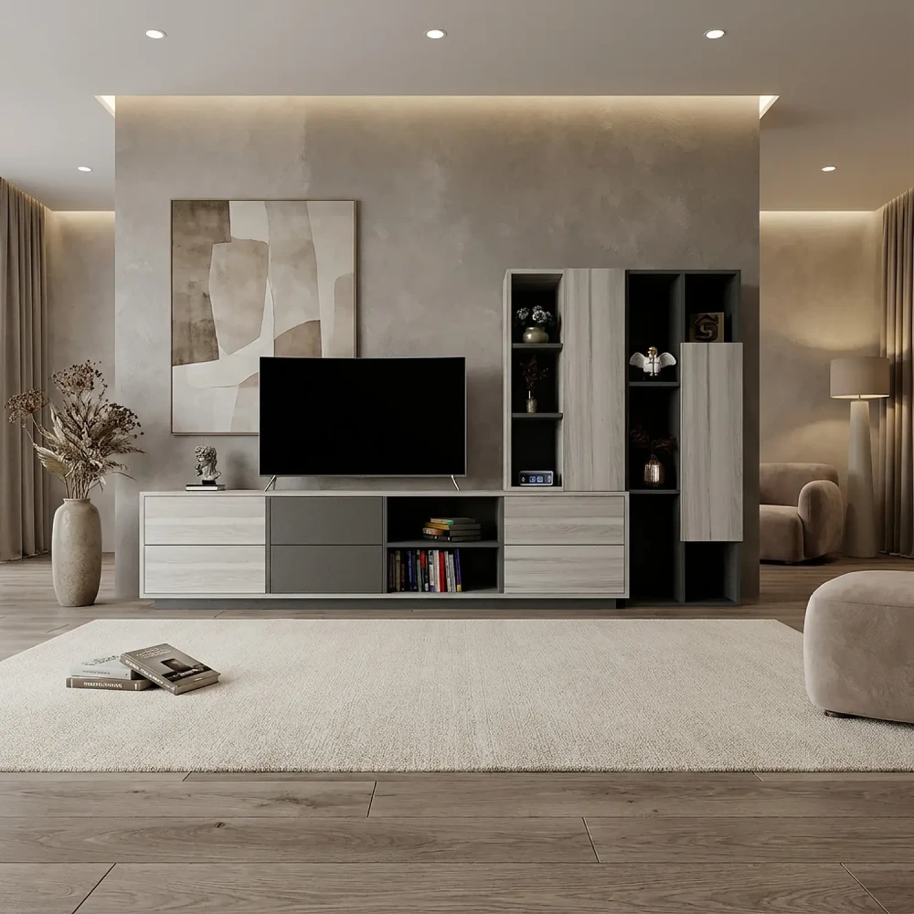 طقم طاولات تلفاز عصري لون رمادي درجتين 155