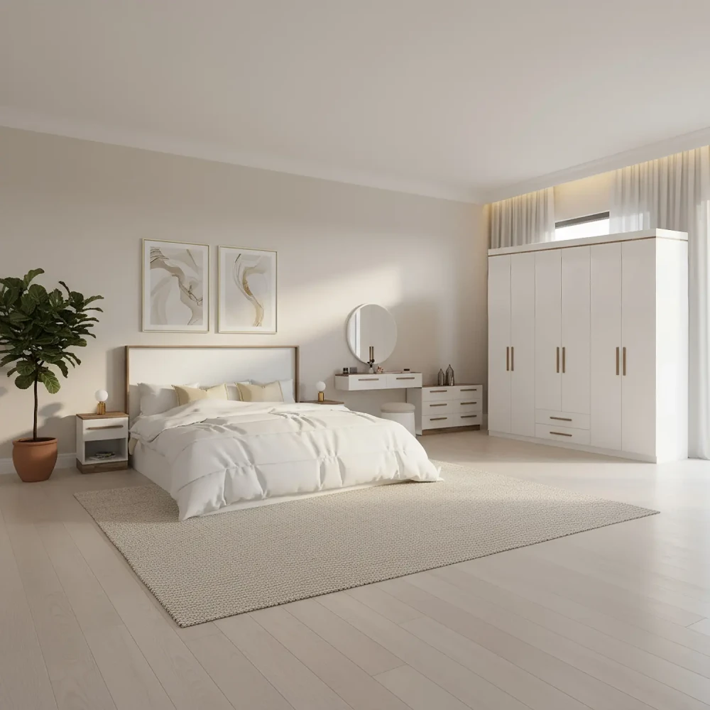 غرفة نوم كاملة مودرن لون أبيض مع بني 0099
