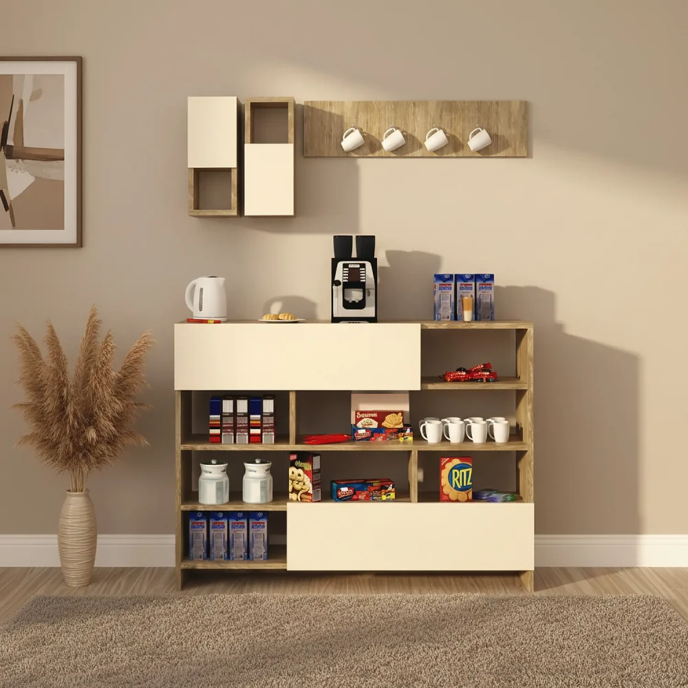 ركن قهوة لون بيج مع خشبي 0317