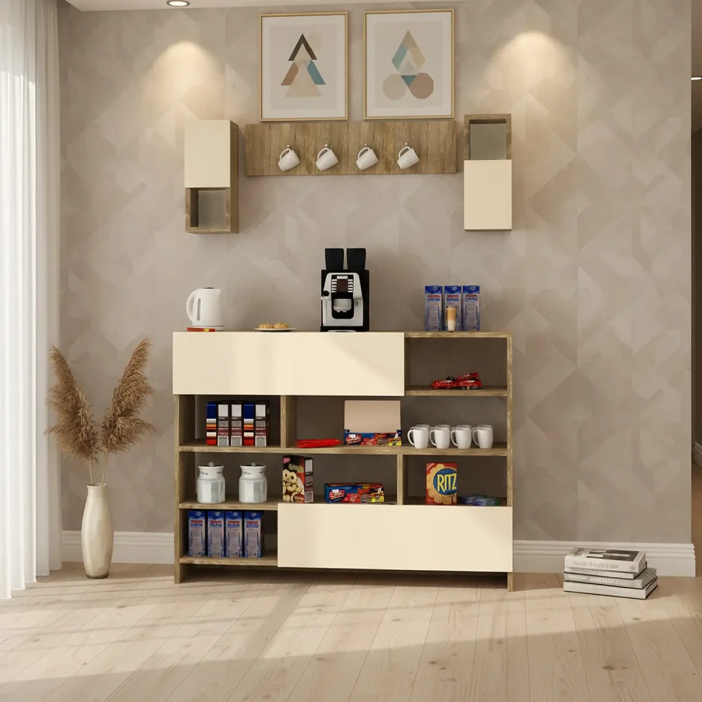 ركن قهوة لون بيج مع خشبي 0317