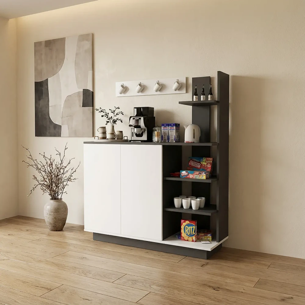 ركن قهوة برفوف لون أبيض مع رمادي 0