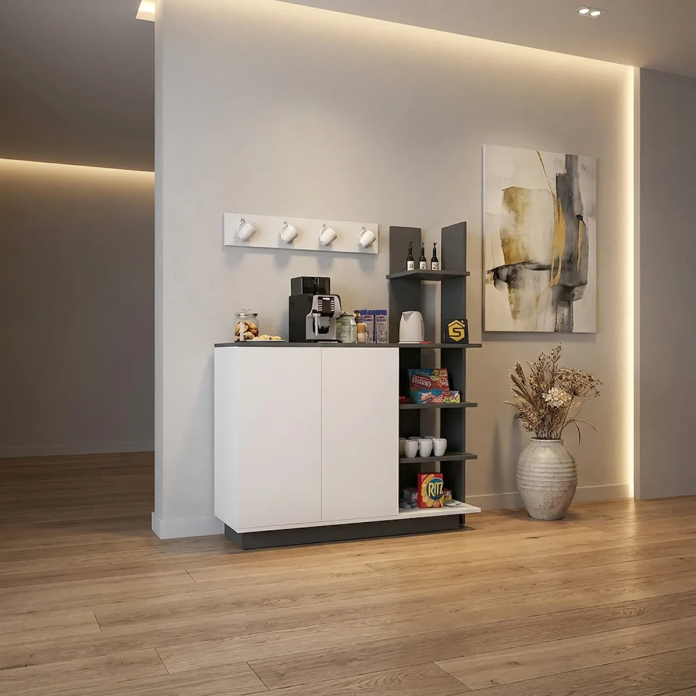 ركن قهوة برفوف لون أبيض مع رمادي 0