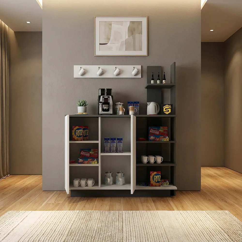 ركن قهوة برفوف لون أبيض مع رمادي 0