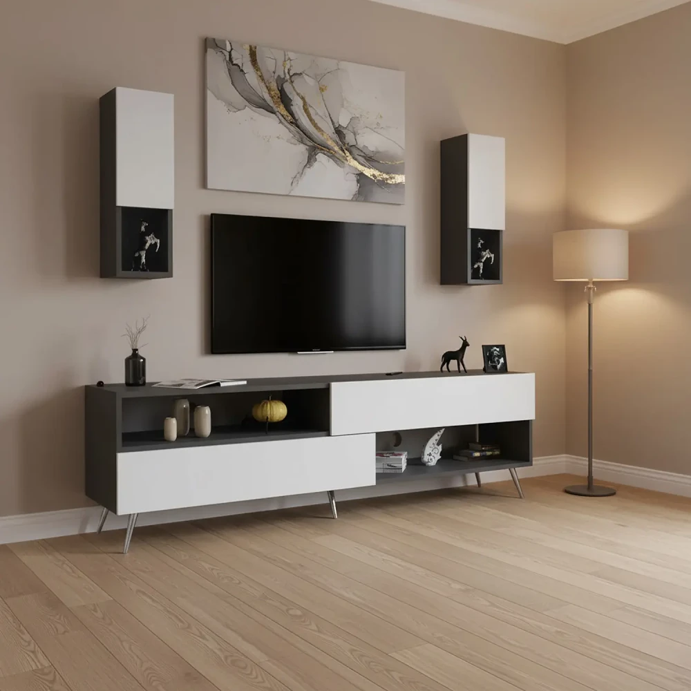 طاولة تلفزيون لون أبيض مع رمادي 73