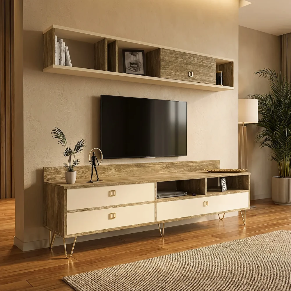 طاولة تلفزيون لون بيج مع خشبي 71