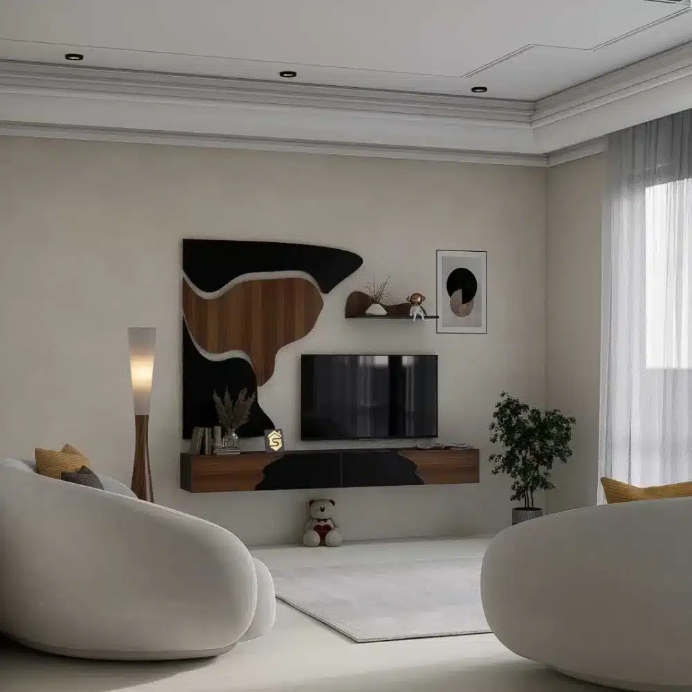 طاولة تلفزيون مودرن معلقة 200 سم أسود وبني مع 3 درف