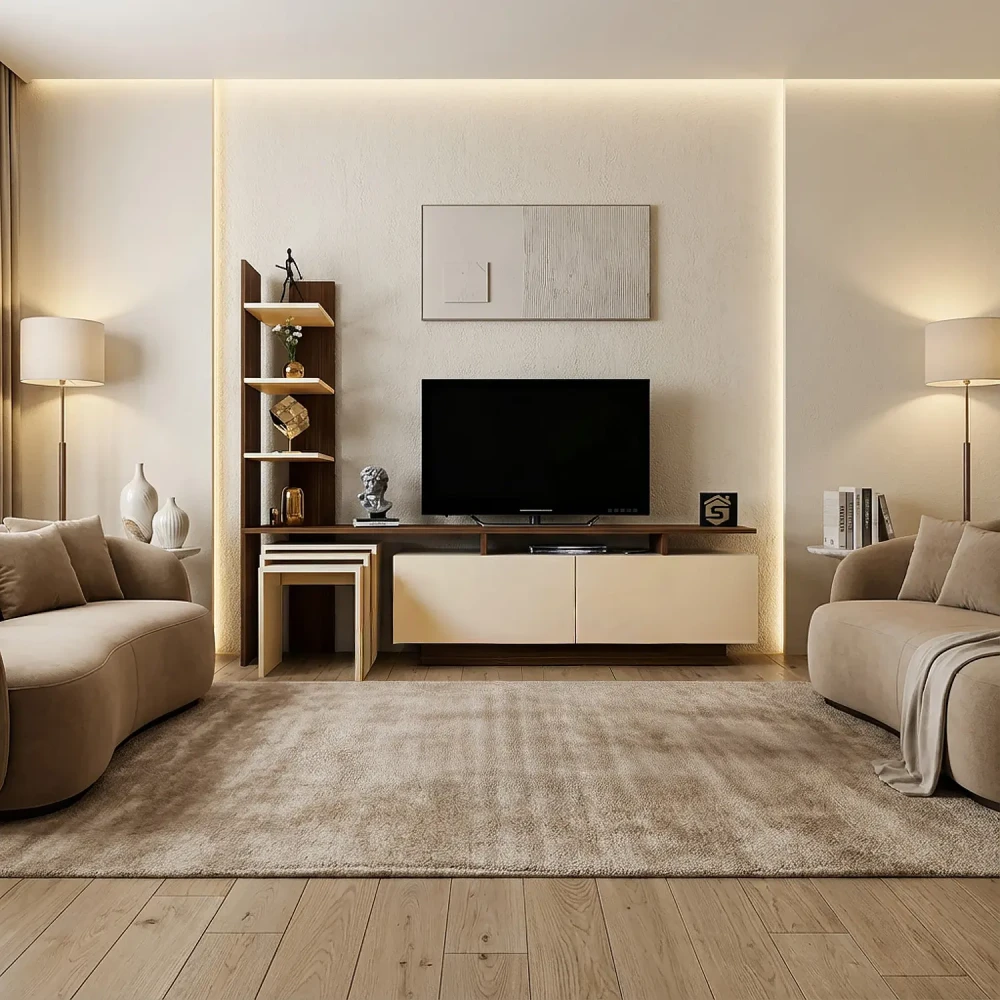 طاولة تلفزيون لون بيج مع بني 86