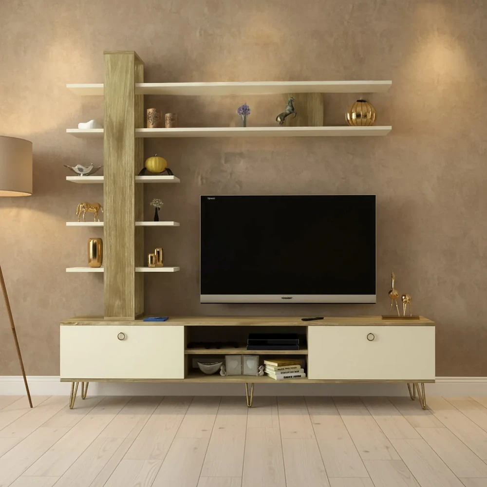 مكتبة تلفزيون لون بيج مع خشبي 79