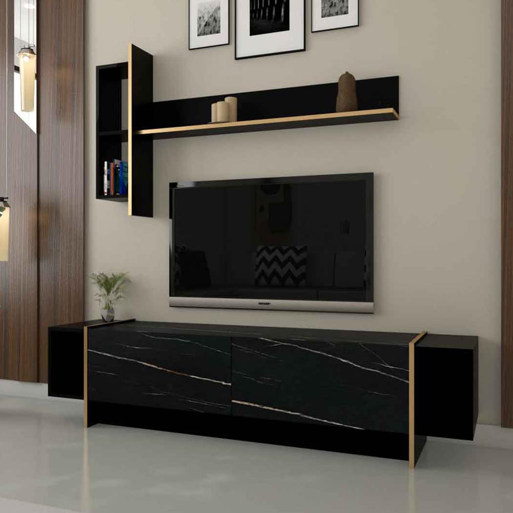 طقم طاولات أسود رخامي مع ذهبي 152