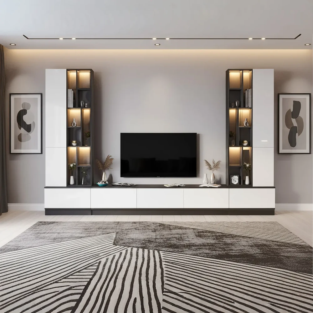 طاولة بلازما مودرن أسود مع بني بالاضاءة 119