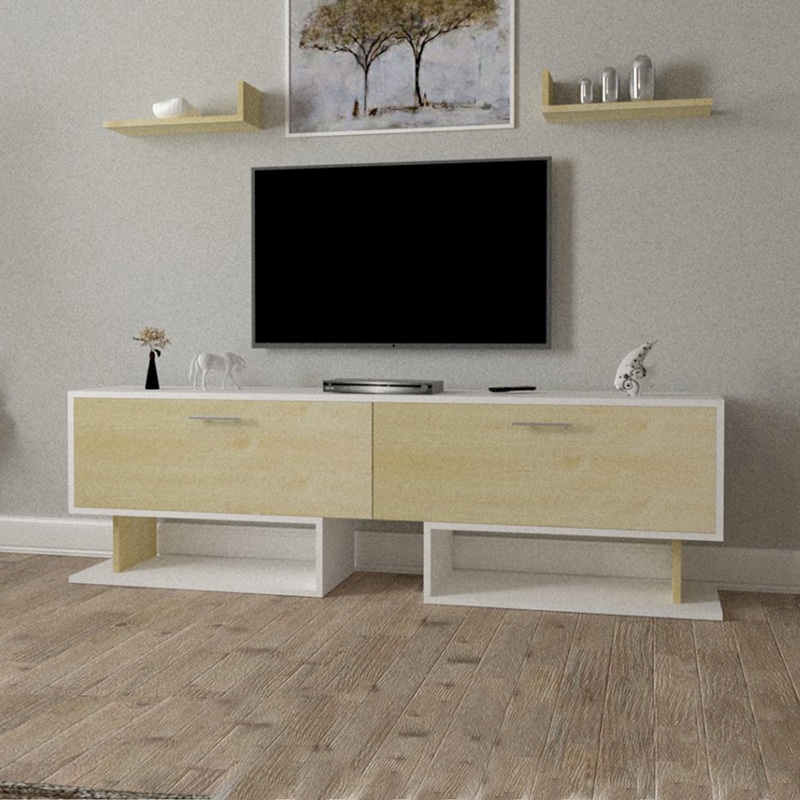 طاولة تلفزيون خشبي مع أبيض 1