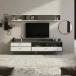 طاولة تلفزيون لون أبيض مع رمادي 70