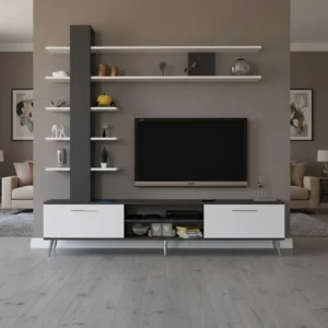 مكتبة تلفزيون لون أبيض مع رمادي 78