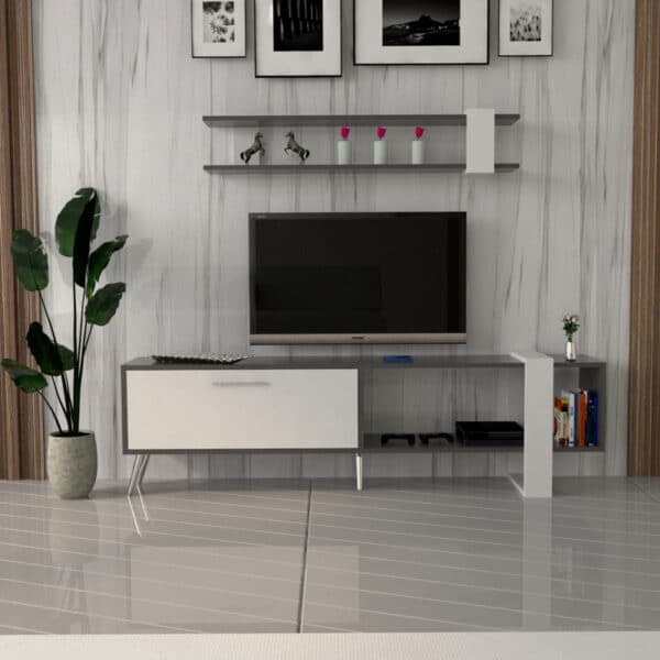 طاولة تلفاز ديزاين تركي لون أبيض مع رمادي 93