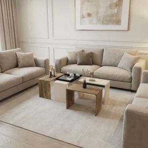 طاولة قهوة 4 قطع بيج مع خشبي 0235