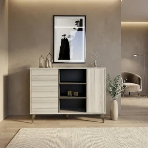 كونسول مدخل رمادي درجتين 120 سم بأرفف و4 أدراج