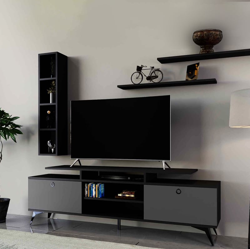 طاولة تلفاز عصرية لون أسود مع رمادي 125