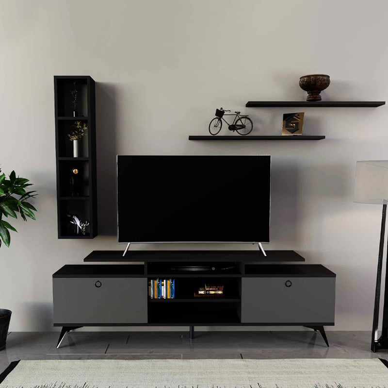 طاولة تلفاز عصرية لون أسود مع رمادي 125