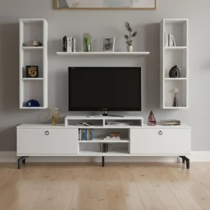 طاولة شاشة مع رفوف لون أبيض 17