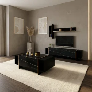 طقم طاولات أسود رخامي مع ذهبي 152