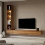 وحدة تلفزيون جدارية مع إضاءة لون بني